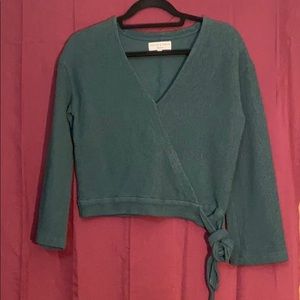 JCrew Green Crop Tie Textured Sweater - XS